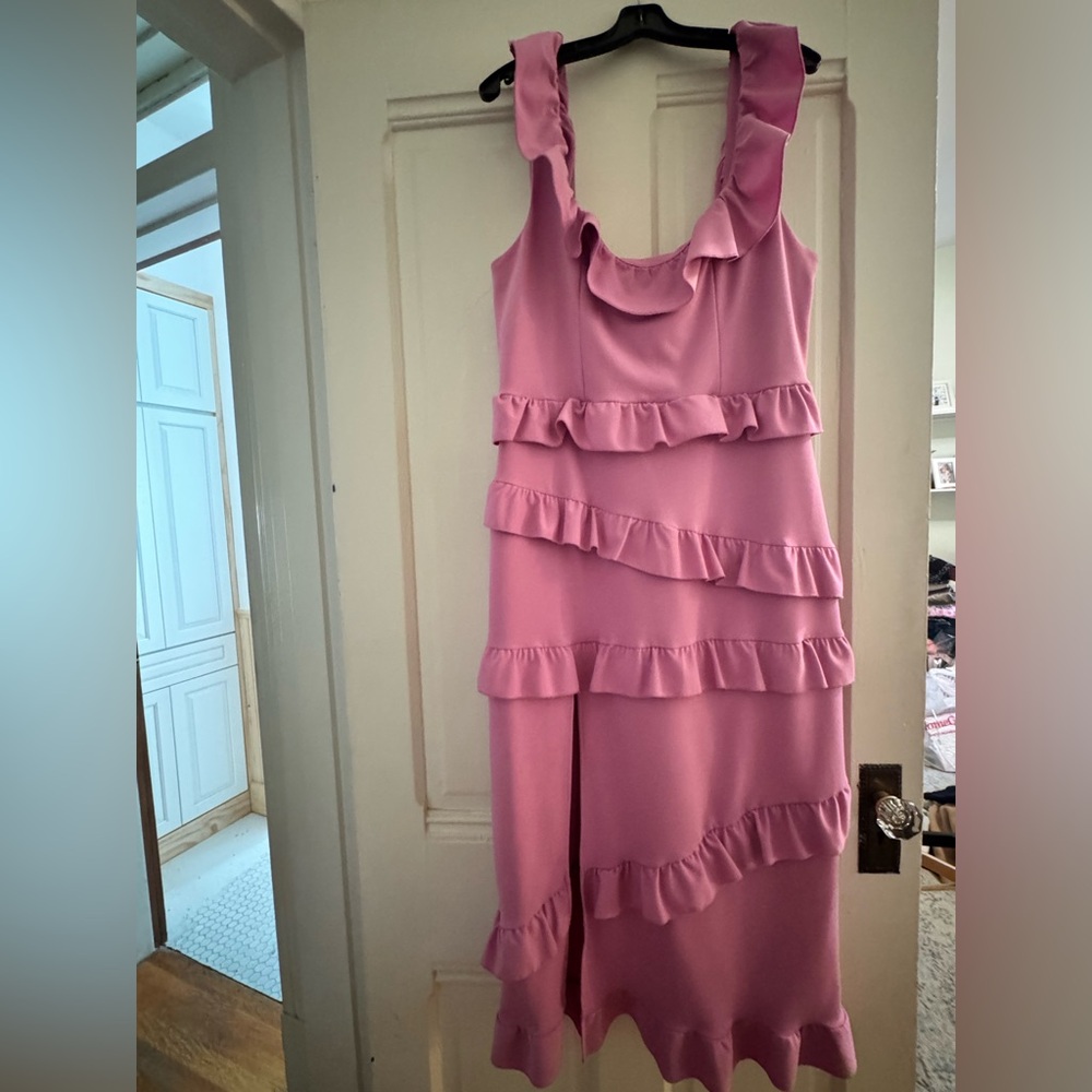 Show Me Your MuMu Pink Ruffle Midi Dress
